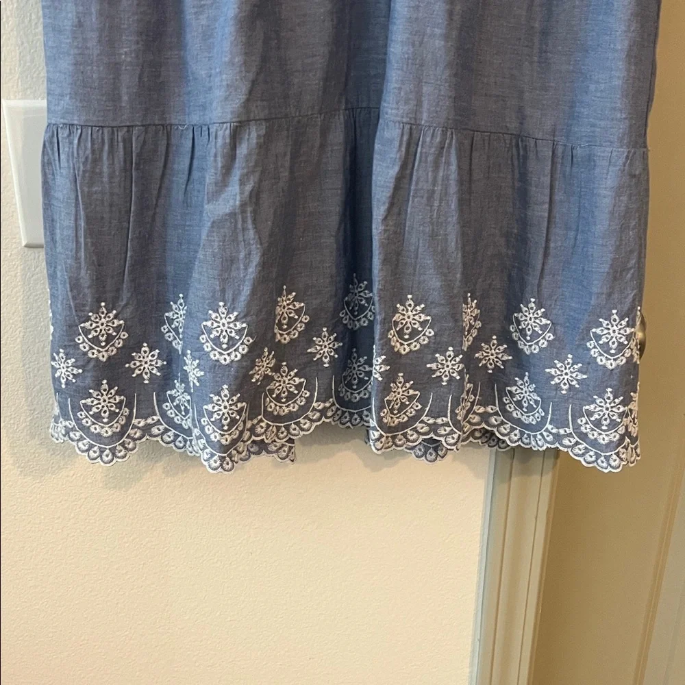 LOFT Blue Dress with White Embroidery - Picture 5 of 8